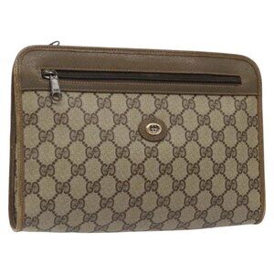 GUCCI GG Plus Supreme Clutch Bag PVC Beige 97 01 037 Auth am8392